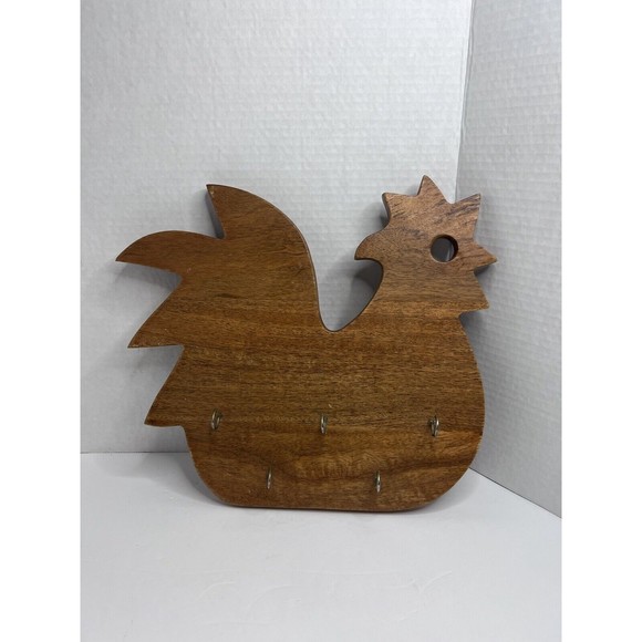Chicken Shape Wall Mount Wood Key Holder VTG Handmade 5 Hooks Hanger on Back EUC - Picture 1 of 7